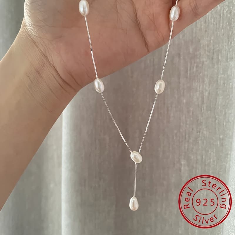 TEMU 925 Sterling Silver Easy Elegant Long Extended Chain Tassel Y-shaped Necklace For Women Birthday Valentine's Day Jewelry Gift