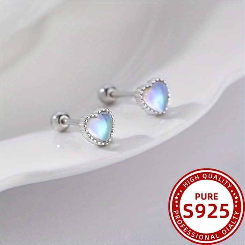 TEMU S925 Sterling Silver Heart Screw Back Earrings, & Heart-shaped Jewelry For Women, Elegant Style