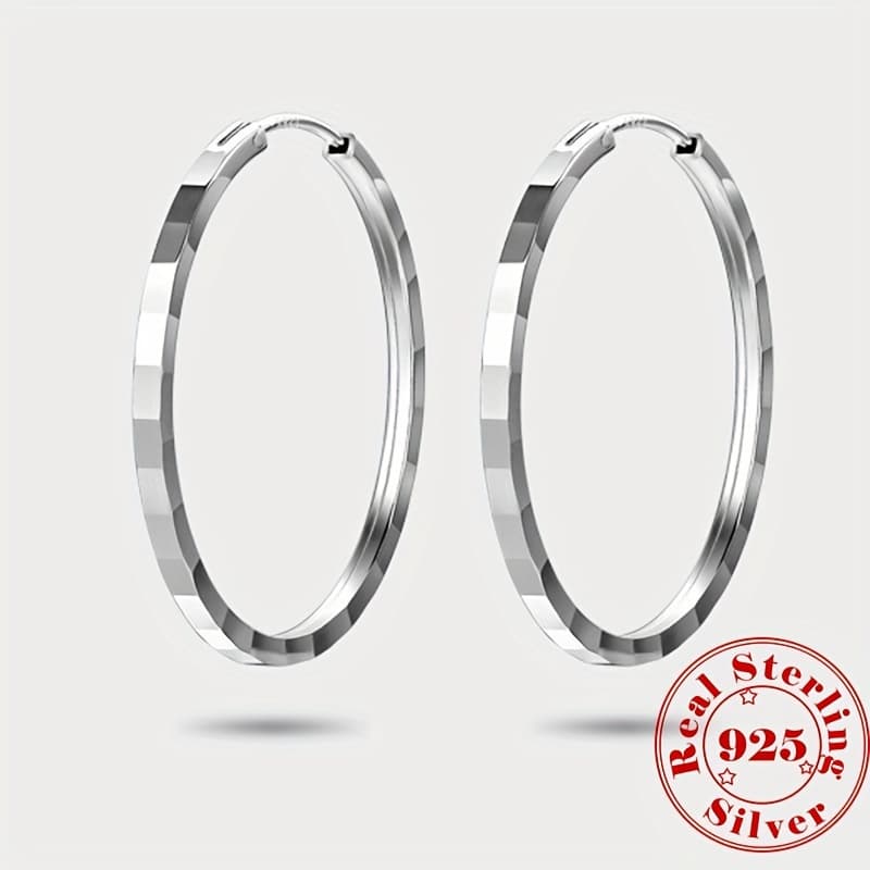 TEMU Elegant 1 Pair S925 Sterling Hinged Hoop Earrings - Embossed Square Design - Perfect Gift For Valentines Day