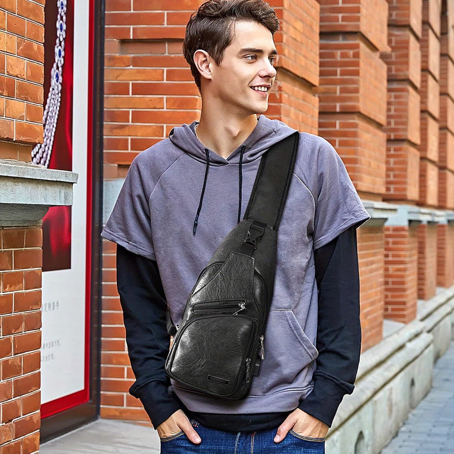 TEMU Men's Stylish And Durable Anti-theft Chest Bag, Comfortable, Secure, Multi-functional, Adjustable Chest Bag, Shoulder Backpack For Sports And
