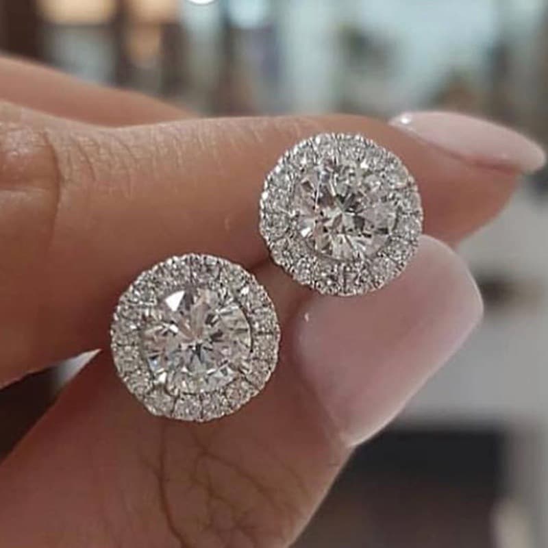 TEMU 1 Carat Round Moissanite Earrings, White Synthetic Zirconia Engagement Earrings
