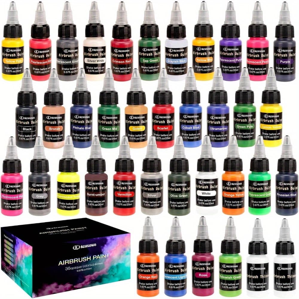 TEMU Airbrush Paint, 36 Colors With 2 Airbrush Paint Set, Water-based Air Brush Painting 0.67 Oz, Colors Acrylic Airbrush Paint For Nails, Aetists, Diy, Hobbyist, Beginners, 20ml/ Bottle