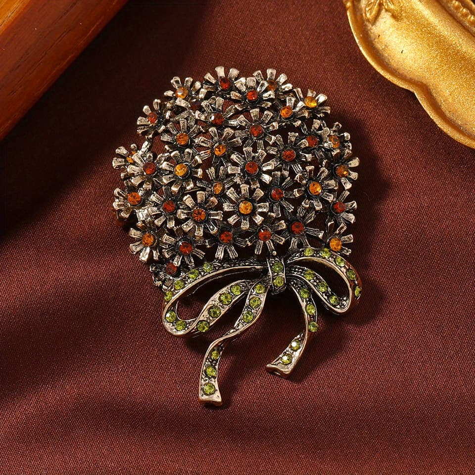 TEMU Sparkling Flower Brooch - Shining Stones - Perfect For Formal Events - Elevates Suits, Dresses, And Collars - Fashion- Accessory
