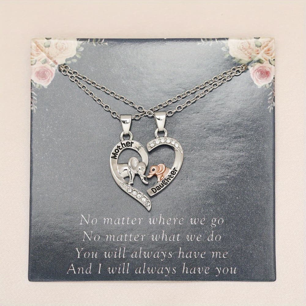 TEMU 2pcs Mom And Daughter Elephant Necklace, For Mom And Daughter Day Birthday Gift