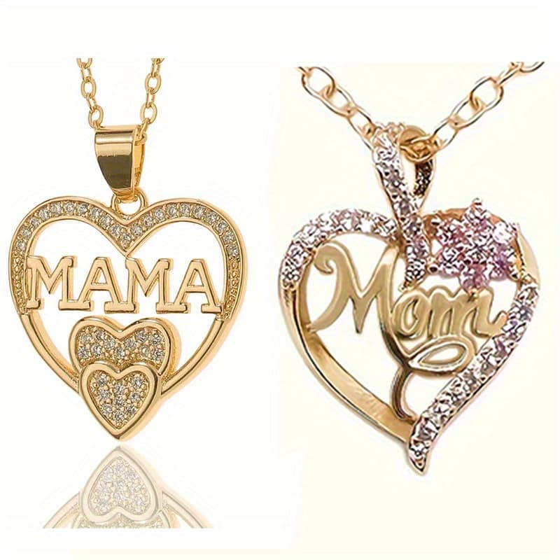 TEMU 2pcs/set Elegant And Fashionable Love Mom Pendant Necklace Valentine's Day Anniversary Gift Jewelry Mothers Day Gifts