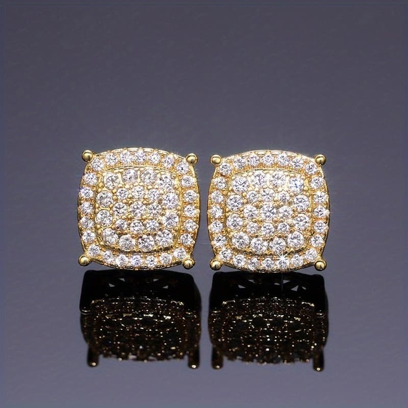 TEMU 2pcs Square Stud Earrings - For Weddings And Dates - Chic Ear Decor, Hypoallergenic, Fit