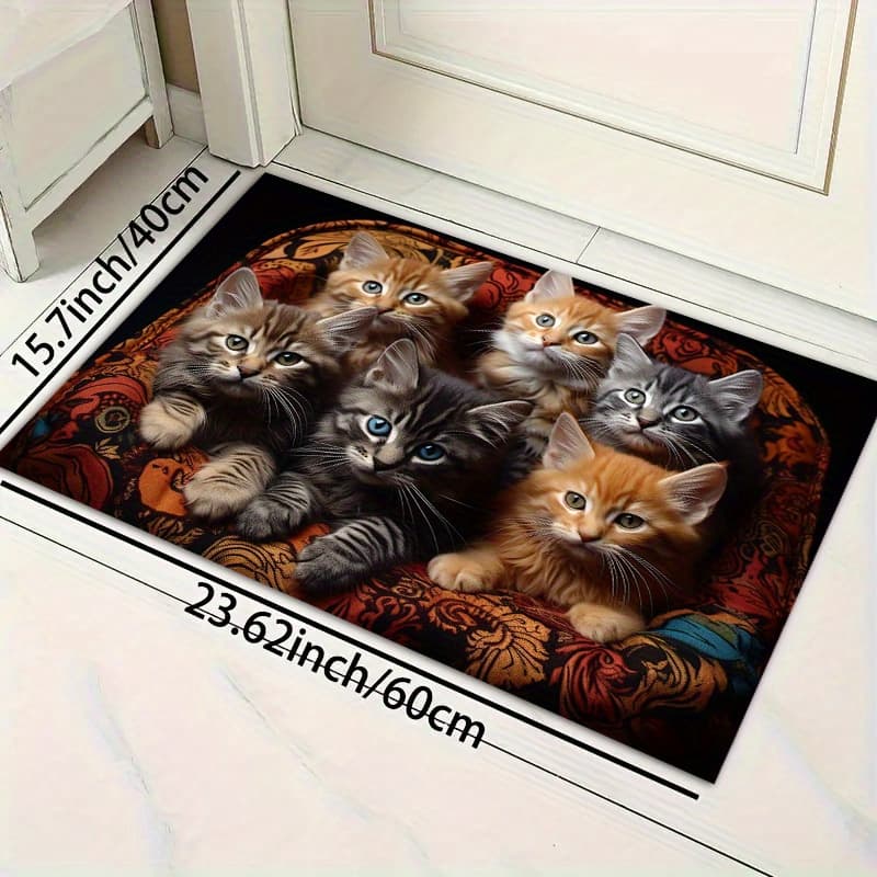 TEMU 1pc, Floor Mat, Home Small Square Mat, Polyester Floor , Cute Cat Animal Pattern Anti Mat, Kitchen Bathroom Balcony Mat, Bathroom Mat Outdoor Mat, Home Indoor And Outdoor Decoration Mat