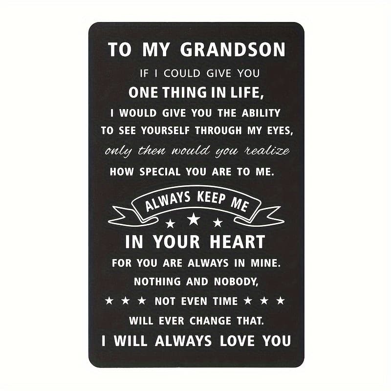 TEMU 1pc -to-grandson Wallet Card - Retro Engravable Money Holder Suitable For Grandsons, & Christmas Gift From Grandma,