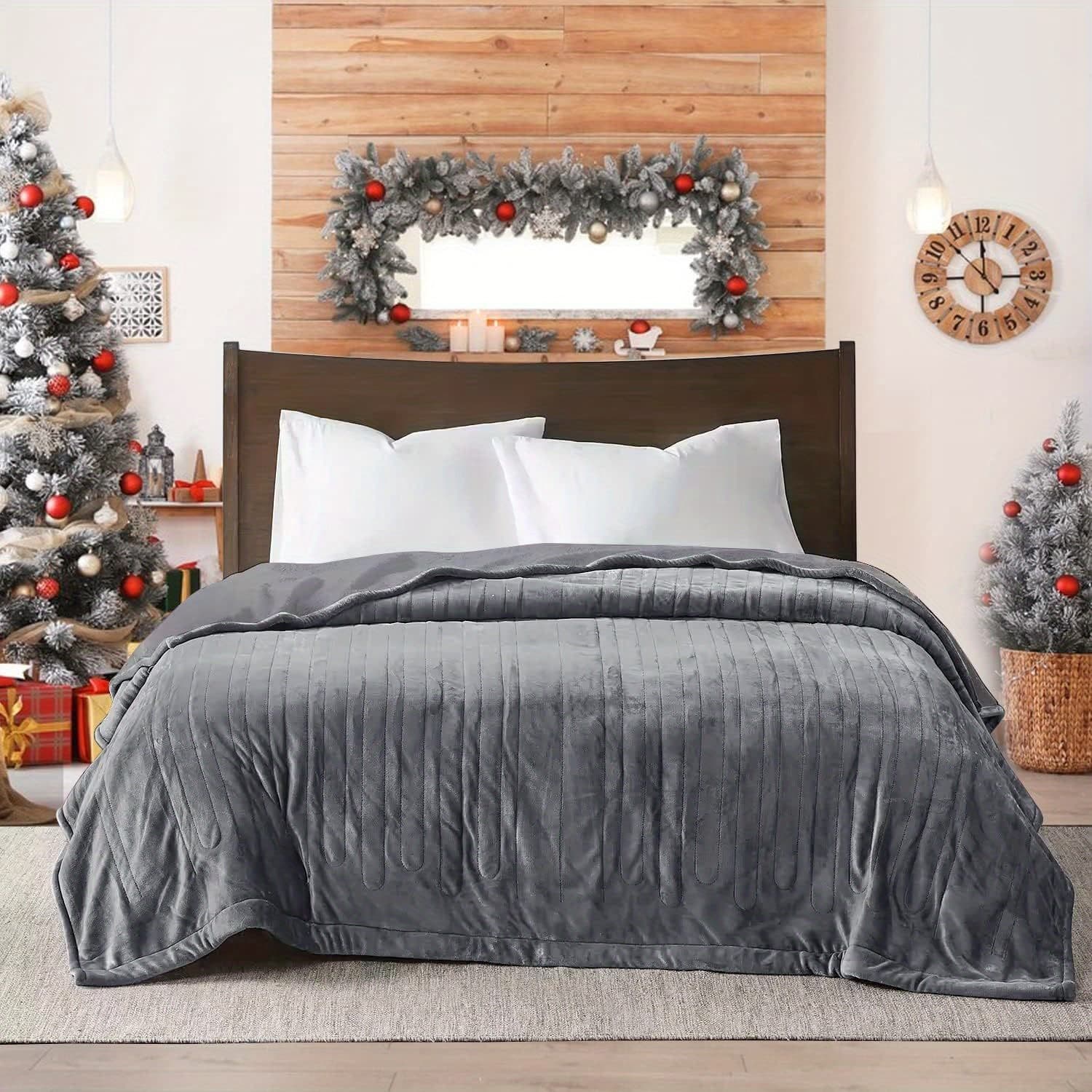 TEMU King Size , Heating Electric Throw Blanket , 10 Heat Settings, 12 Hours Auto Off, Machine Washable, Overheating Protection, Grey