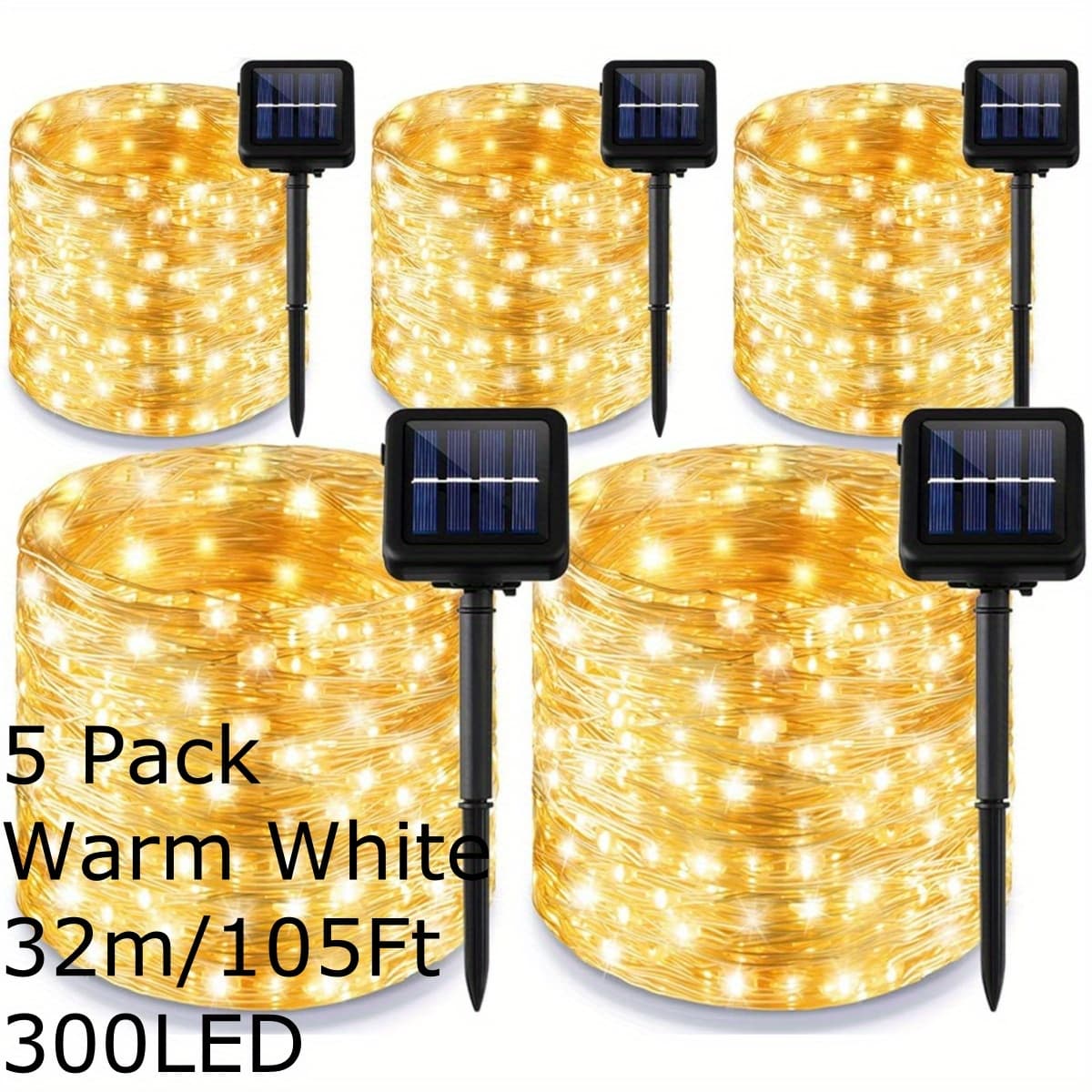 TEMU 5 Pack Solar String Lights Outdoor Christmas Solar Fairy Lights Outside Ip65 With 8 , Copper Wire Twinkle Solar Outdoor Lights For Garden Christmas Wedding Decor