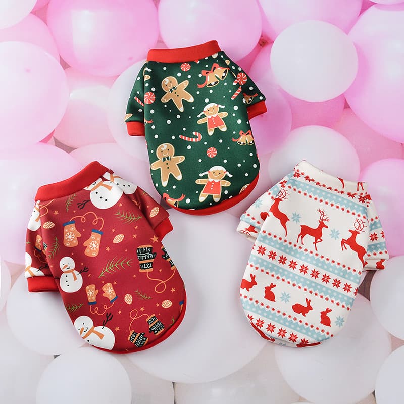 TEMU 3pcs Festive Christmas Pet Sweaters - Cozy Fleece-lined Holiday Outfits For , Cartoon Print Design, Christmas Sweater