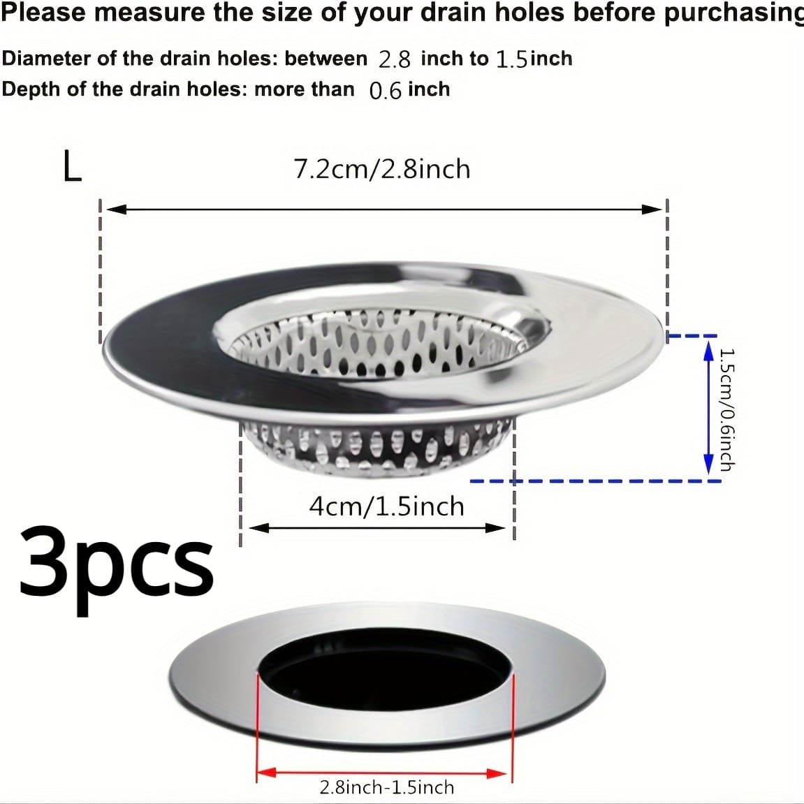 TEMU 3pcs Bathtub Drain Strainer, Hair Filter Basket, Shower Drain Hair Catcher, Stainless Steel Shower Hair Catcher, For Bathroom, Laundry, Bathroom Additions