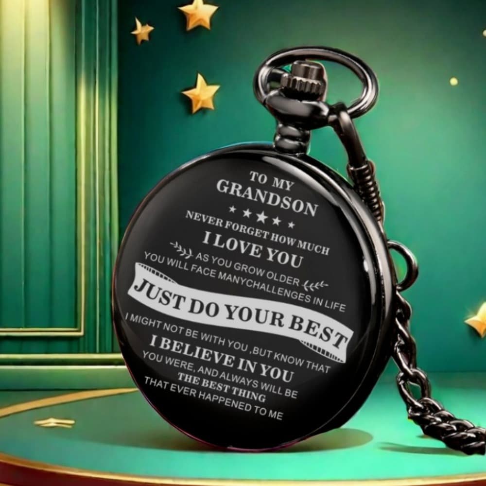TEMU Beautifully Quartz Pocket Watch With The 'to My Grandson' - A , Ideal For Gifting On Men's Birthdays, Christmas, And New Year