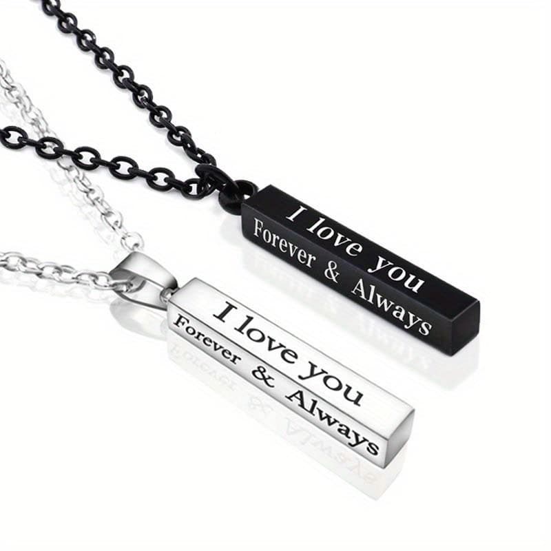 TEMU 2pcs Forever And Necklaces For Couples Set Boyfriend Girlfriend Stainless Steel Engraved Lettering Promise Relationship Matching Couples Necklace Rings Valentine Day Gift