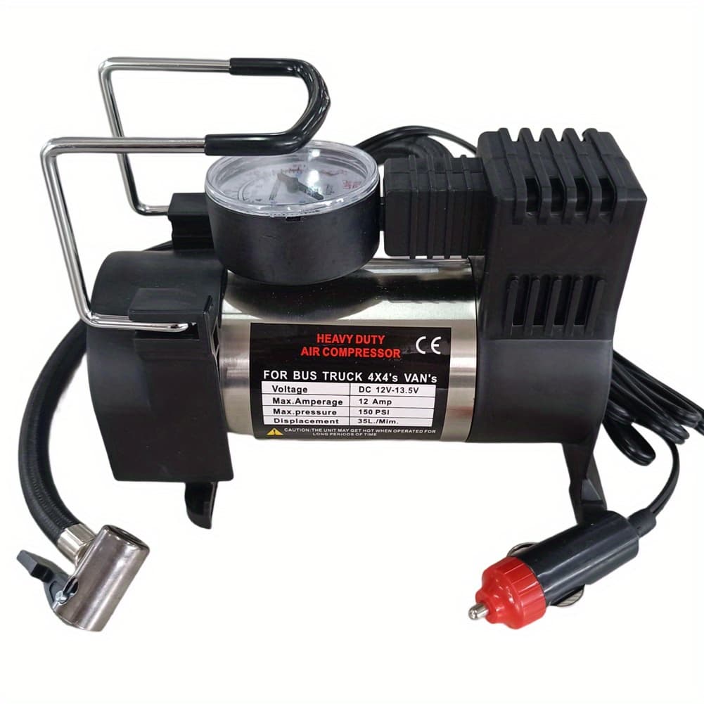 TEMU 1 Portable Car Inflation Pump 12v 150psi Heavy-duty Luxury Portable Metal Air Compressor Emergency Pump And Pressure Gauge For Car Tire Inflation, Without Battery