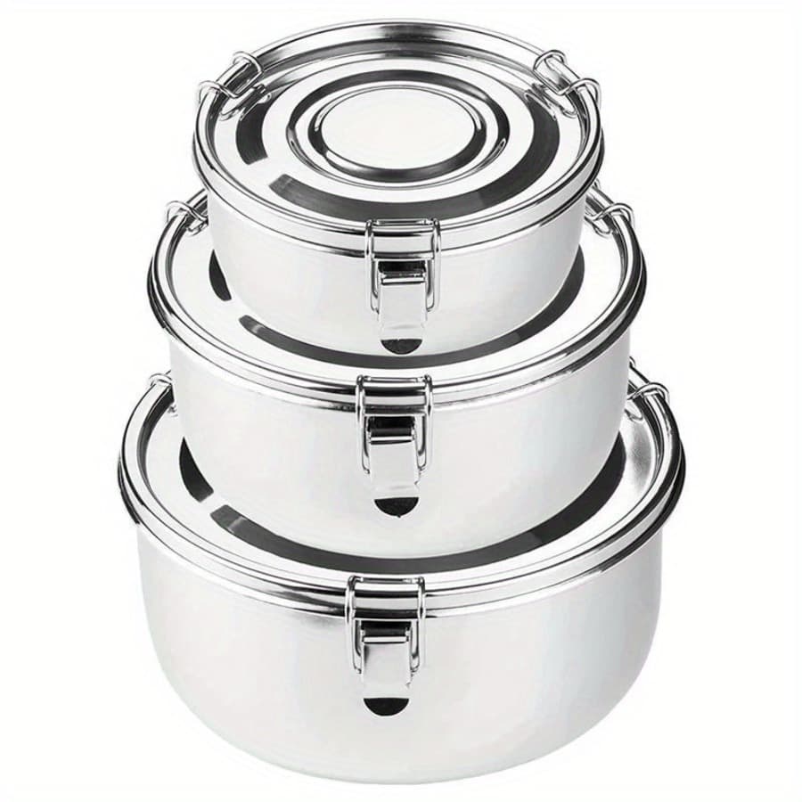 TEMU 3pcs/set Stainless Steel Food Storage Container Leakproof Airtight And Odor Resistant-kitchen Household, Travel Food Container Box
