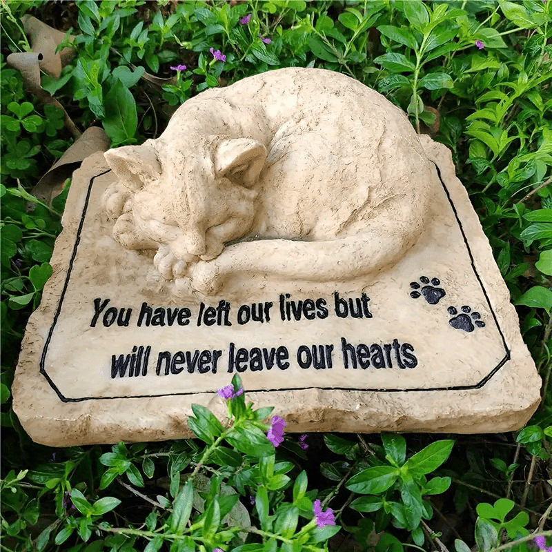 TEMU Cat Memorial Stones Statues - Stones For Cats Grave Markers Features A Sleeping Cat , Sympathy Cat Memorial Gifts Outdoors