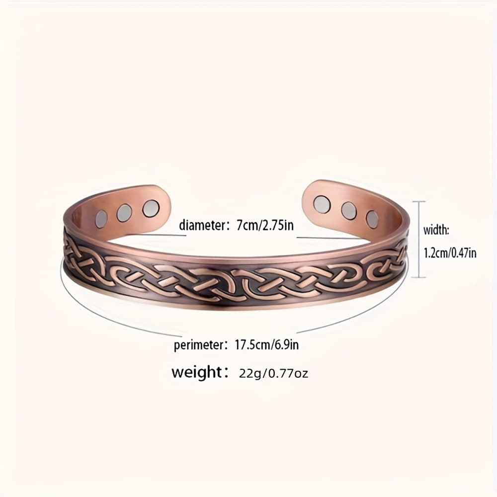 TEMU Adjustable Magnetic Red Copper Bangle Bracelet - Copper Color, Magnetic Closure For Adjustment, Retro Water For -fitr/ramadan, Daily Wear & Holiday Gift, Cultural Accessory