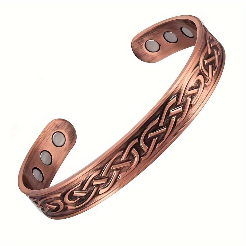 TEMU This Bangle Made Of Adjustable Magnetic Red Copper Showcases A Water Wave Pattern, Perfect For A Style