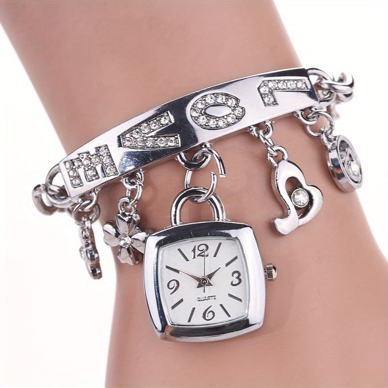 TEMU Casual Stainless Steel Watch Bracelet Watch Flower Bracelet Watch Luxury Heart Bracelet Christmas And New Year Gift