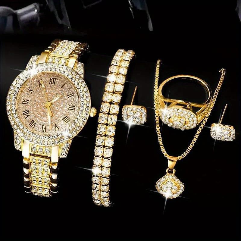 TEMU Set Of Additions Including A , Ring, Necklace, Earrings, And A Stylish Wristwatch For Women
