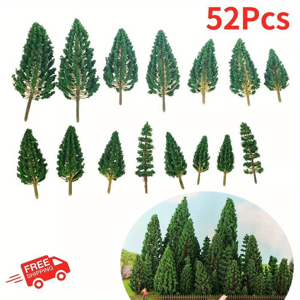 TEMU 52pcs Model Trees For Diorama & Railroad Layouts - Ho/n/tt/z Scale Compatible Miniature Tree Models With Plastic Foliage, Compatible With Train Sets & Tabletop Scenery (for /office)