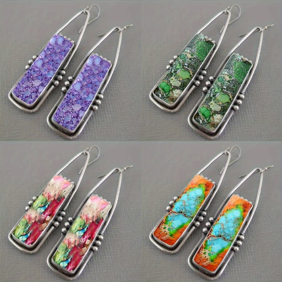 TEMU 8pcs Alloy Drop & Dangle Earrings With Resin Inlay, Iron Post, Fashionable Creative Strip Design For Men And Women, Ideal For Party, Gift-, Christmas - All Compatible, Best For Christmas