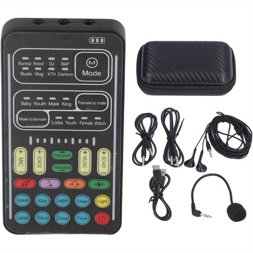TEMU Handheld Voice Changer With 8 Different Sounds, 8 Built Effects, Surprise, High Device , Small Size, Plug And Play (english Version)free Storage Bag Included
