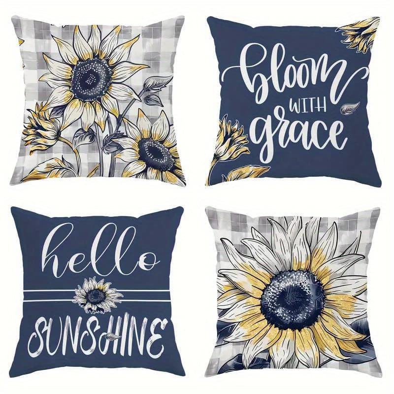 TEMU Sunshine Sunflower Pillow Covers - For Spring And Summer - Durable Linen, 18x18 Rustic-modern Decor, Perfect For Living Room, Bedroom And Sofa - Pillow Inserts Not Included