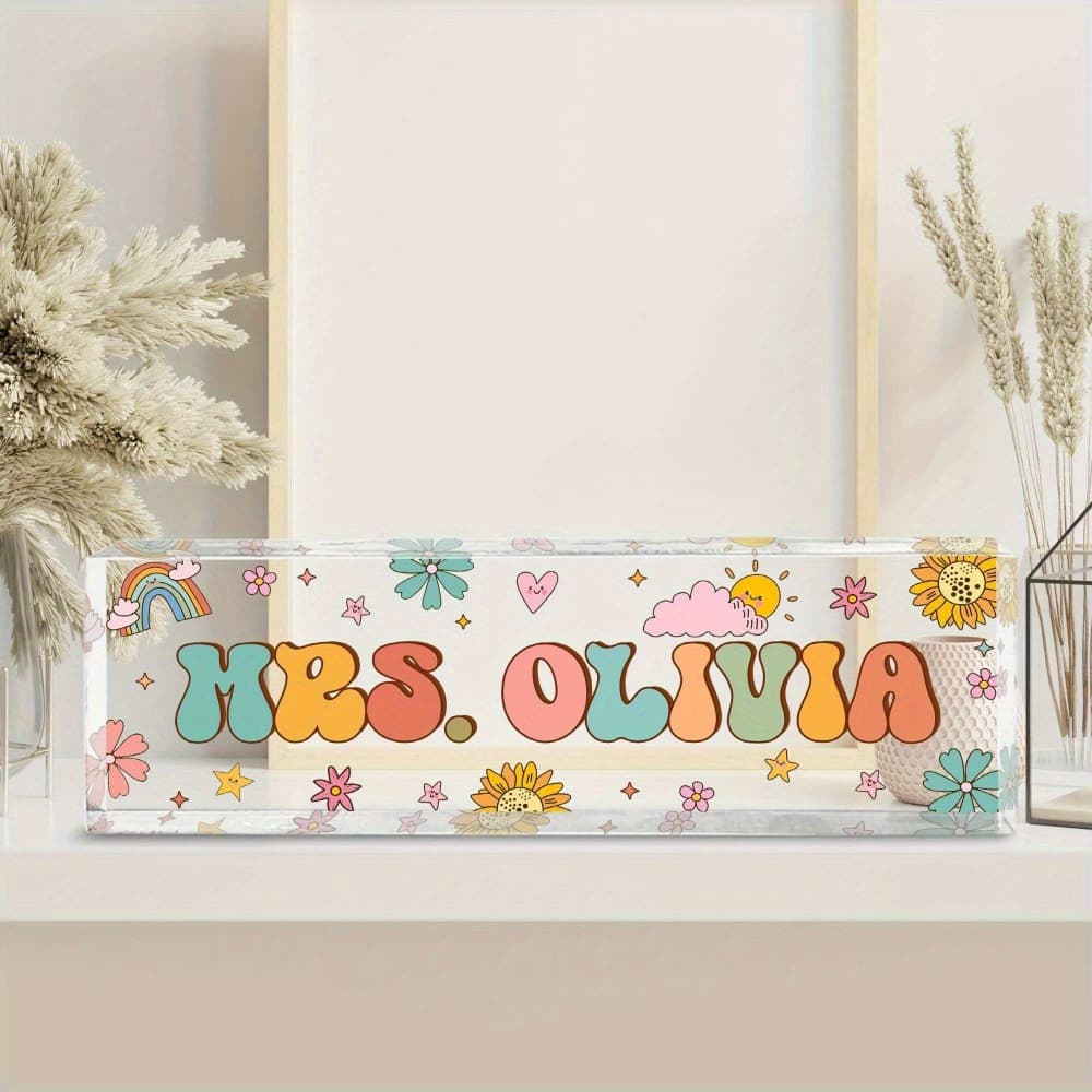 TEMU Custom Acrylic Teacher Desk Name Plate - Personalized Sign For Educators, Ideal Appreciation Gift And Desk Accessory