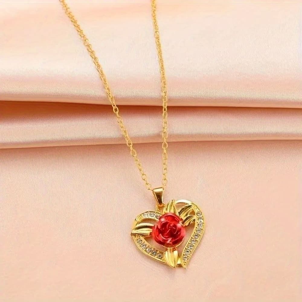 TEMU 3-piece Set Romantic Flower Pendant Necklace Earrings Set Decorative Accessories Holiday Birthday Anniversary Party Valentine's Day Gift Day Gift