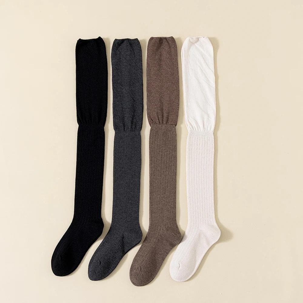 TEMU 4 Pairs Mixed Women's Socks Long Tube Knee Length Thigh Stockings Splicing Pure For For Comfortable