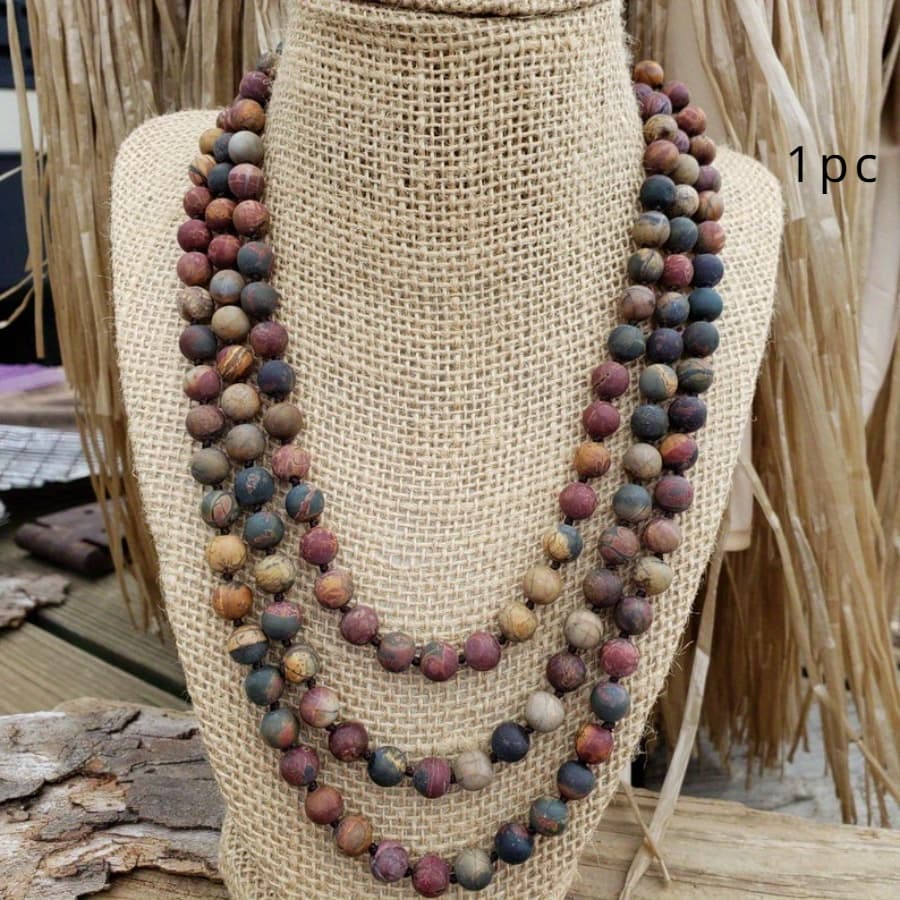 TEMU Women's Handmade Matte Picasso Jasper Line Necklace - Stone Minimalist Retro Bead Chain, Daily Wear Polish For - Elegant Suitable For Wear