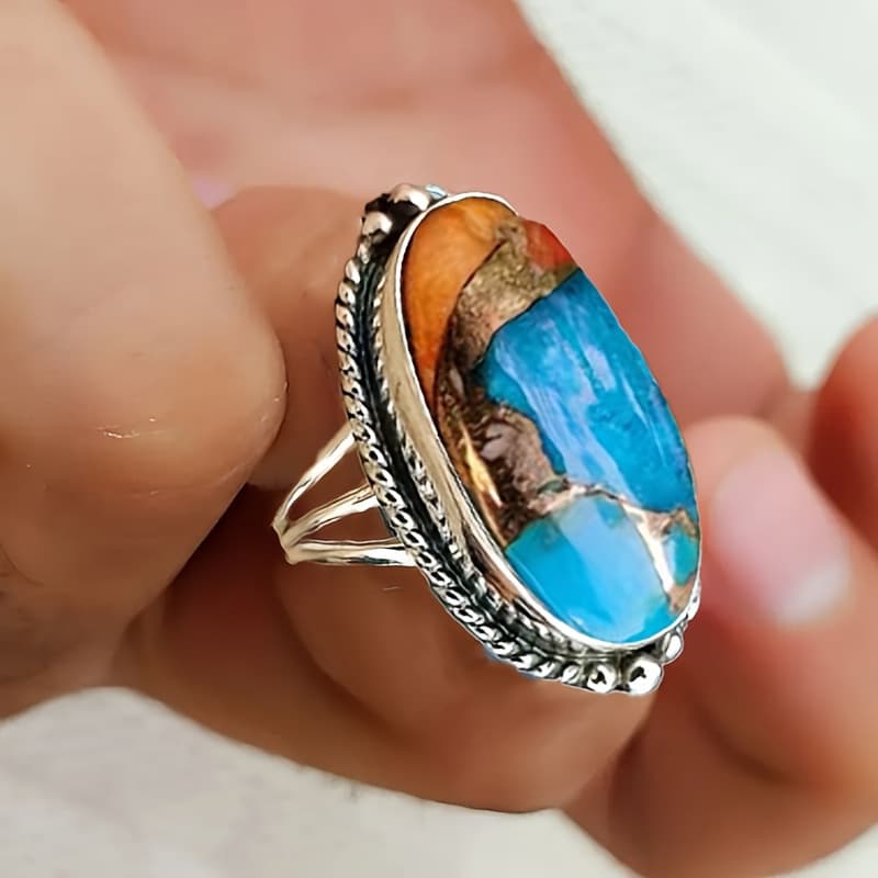 TEMU A Gorgeous And Luxurious Oval Turquoise Halo Fashion Ring For Teenager Is Perfect For Anniversaries And Birthday Gifts, For Teenager, For Teenager
