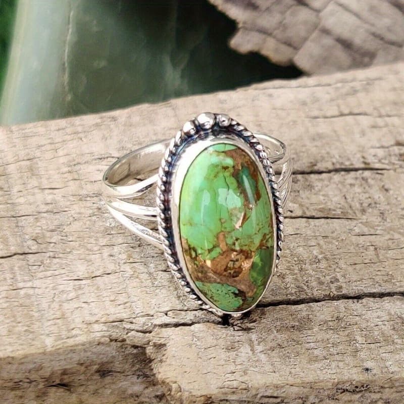 TEMU A Luxurious Oval Green Turquoise Halo Teenager's Fashion Ring With A Random Main Stone Pattern Is Perfect For Anniversary And Birthday Gifts, For Teenager, For Teenager