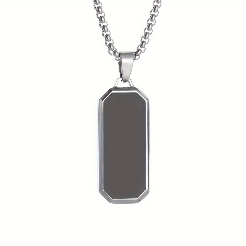 TEMU 1pc Men's Mature, Elegant, Stainless Steel Black Square Necklace
