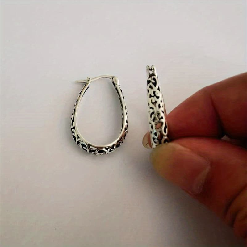 TEMU Vintage-inspired Boho Chic Hoop Earrings For Women - Trendy Jewelry With Hollow Pattern Design - Perfect For Party, Everyday Wear, And