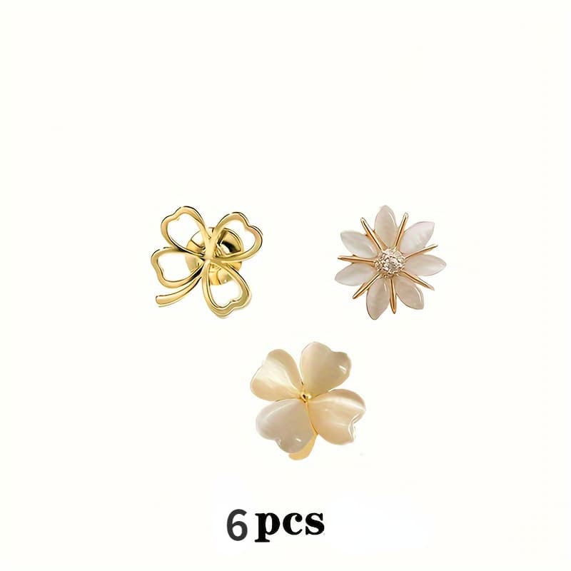 TEMU 6pcs/set Of Fashion Alloy Flower Brooch, Stone Scarf , Cute Shirt Cardigan Decoration, Fixed