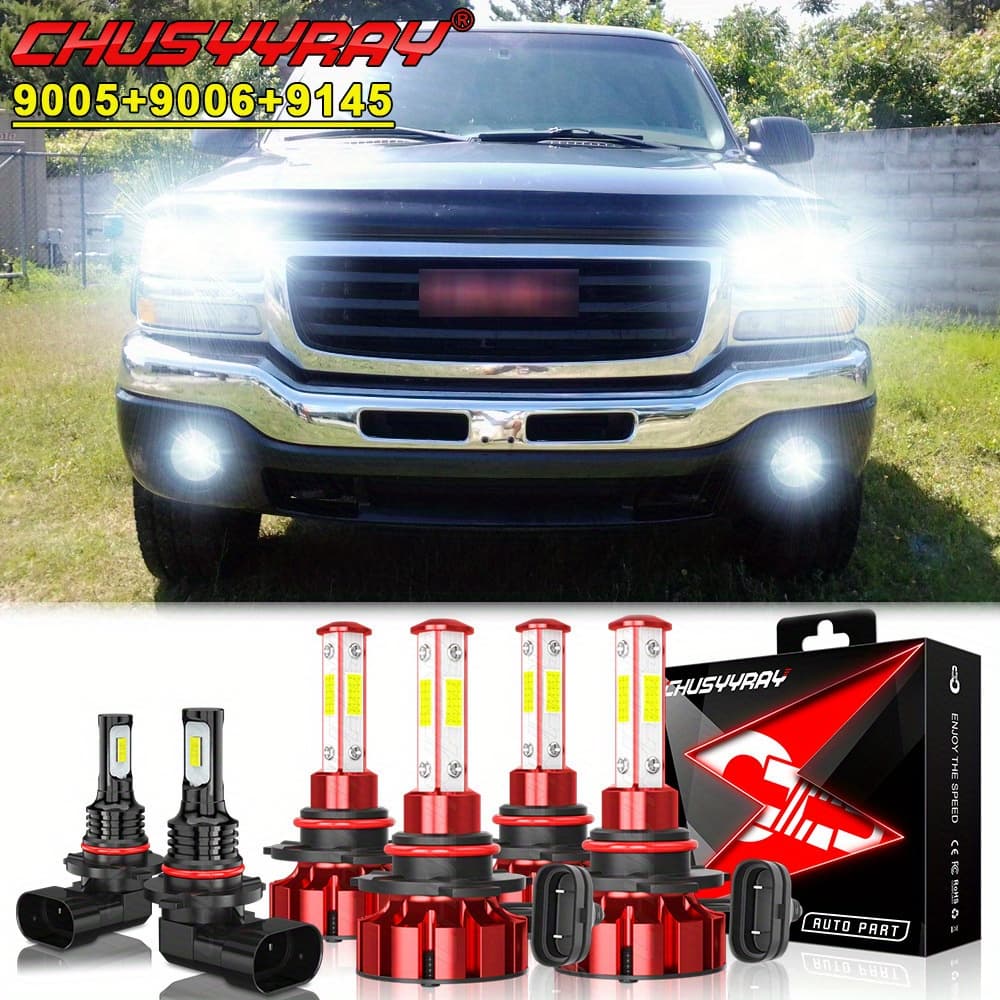 TEMU 9005+9006+9145 Combo, Fit For Sierra-1500 2003-2006 Led Headlight Bulbs+fog Light 6000k Cool White Plug And Play, A Pack Of 6 Bulbs, Without Battery