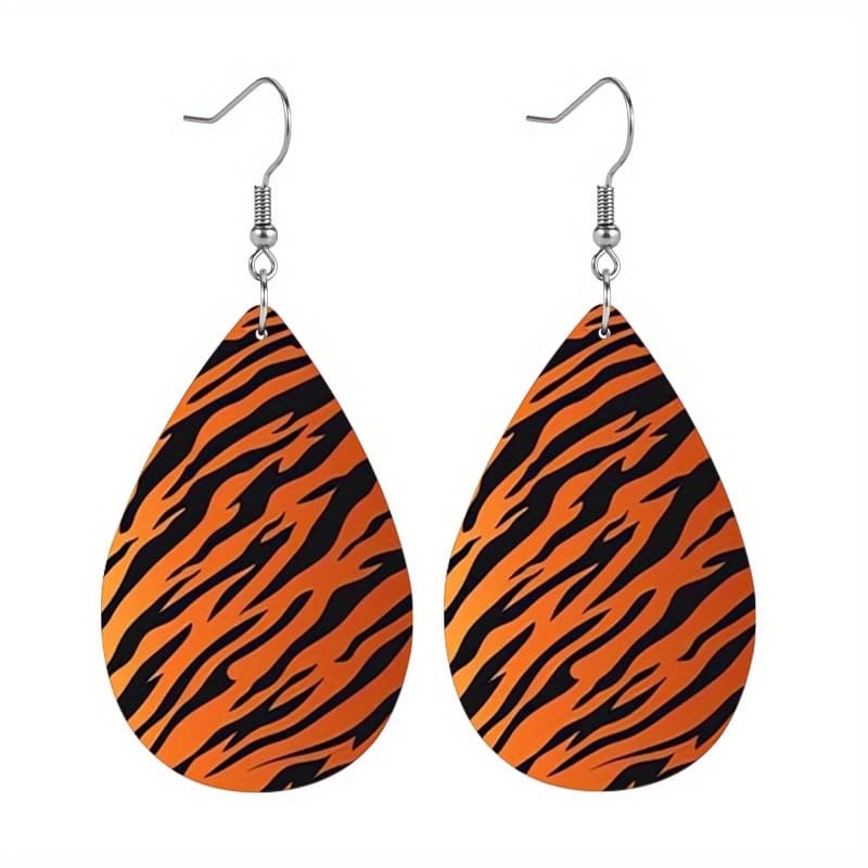 TEMU 1 Pair Orange Black Graduated Cloud Shade Pattern Pu Leather Earrings Reversible Teardrop Earrings Lightweight Pu Leather Dangle Earrings Universal Holiday Gift