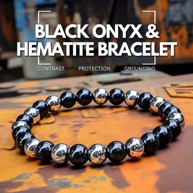 TEMU Black Onyx & Hematite Bracelet - Stylish Match Beads, Unique , Edgy Hip-hop Gothic Style - Perfect Gift Idea For , Family , And
