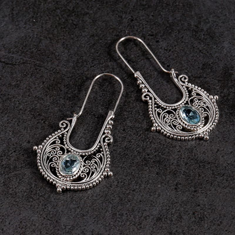 TEMU Bohemian Ethnic Style Dangle Earrings With Synthetic Zirconia Decoration - Silvery Plated Alloy Jewelry For Travel Souvenirs