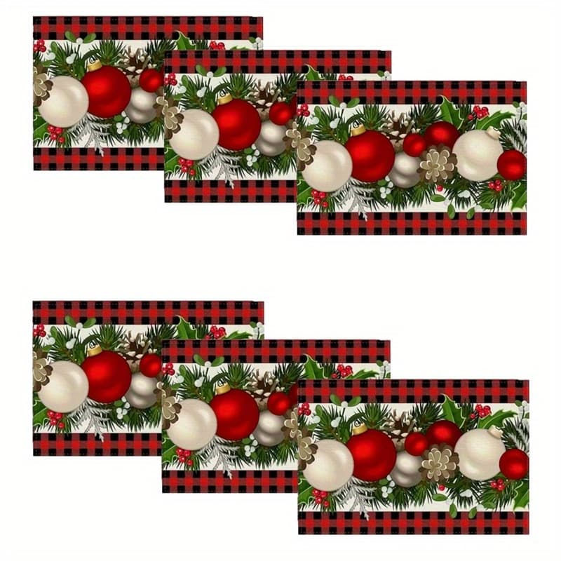 TEMU Lattice Linen Placemats For Valentine's Day, Ball Pattern - Heat Insulation, Red, Western-style, Decorative Table Mats For Dining Table - Christmas Decor, Kitchen , Table Protection,