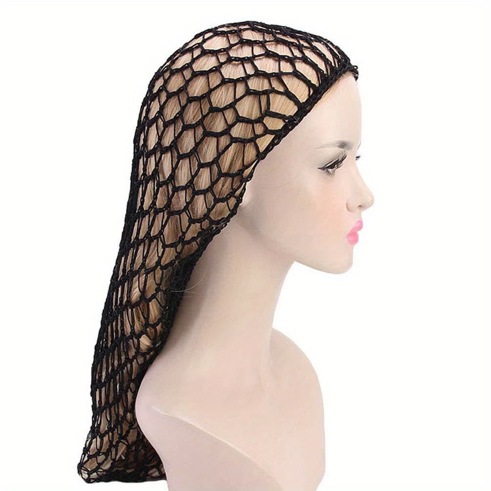 TEMU Elegant Black Crochet - Long Style Nylon Sleeping For Women, Perfect For All Hair Types