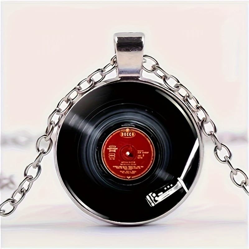 TEMU 1pc Fashion Record Glass Pendant Necklace, For Men And Women