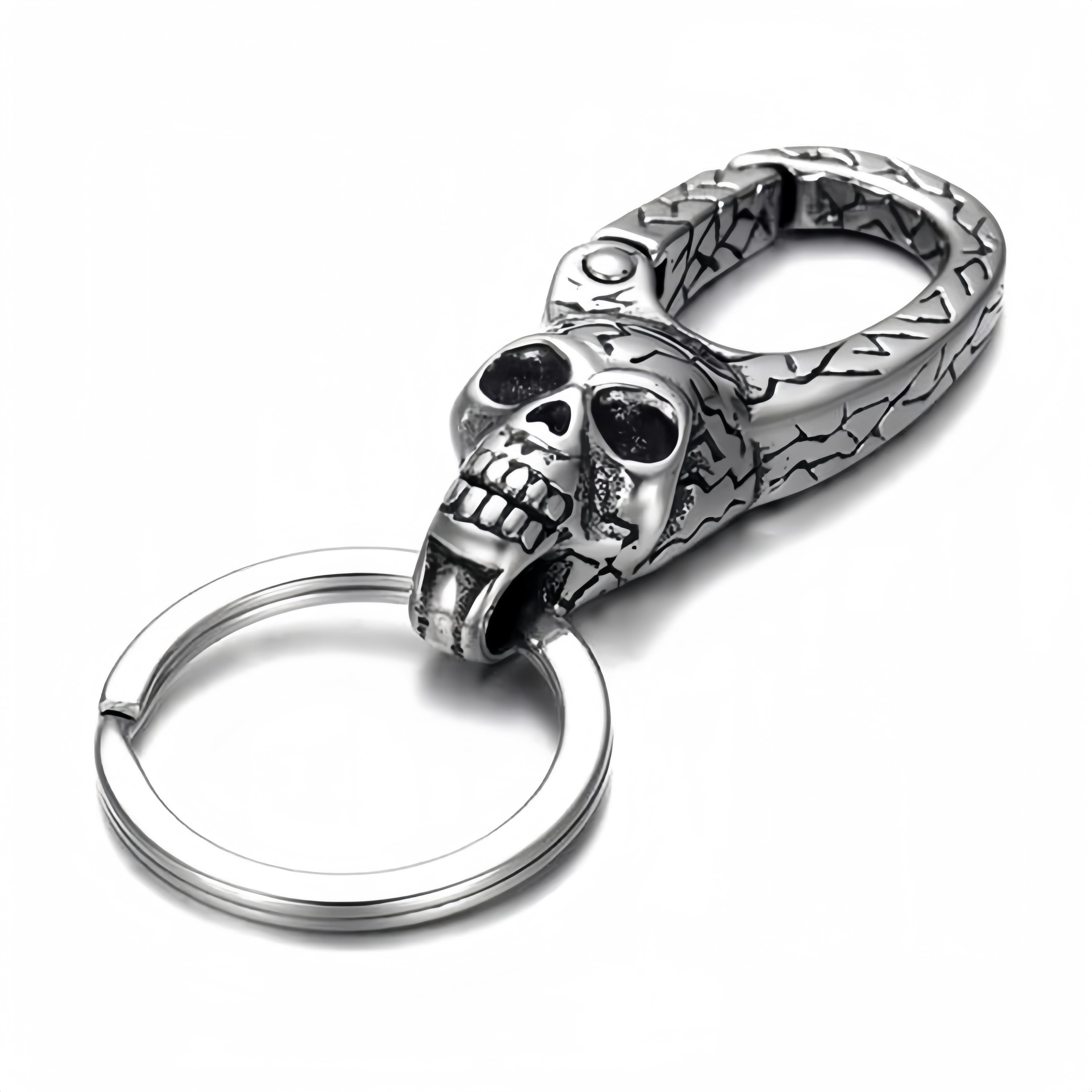 TEMU Titanium Steel Vintage Skull Keychain - Viking Inspired Amulet Keyring For Men And Women