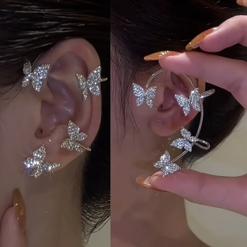 TEMU Set Of 2 Earrings, Ear Cuffs, And Climber Earrings Designed For Women. -themed Ear Clips On Either Side Without The Need For Piercings, Making Them A Lovely Silvery Jewelry Gift