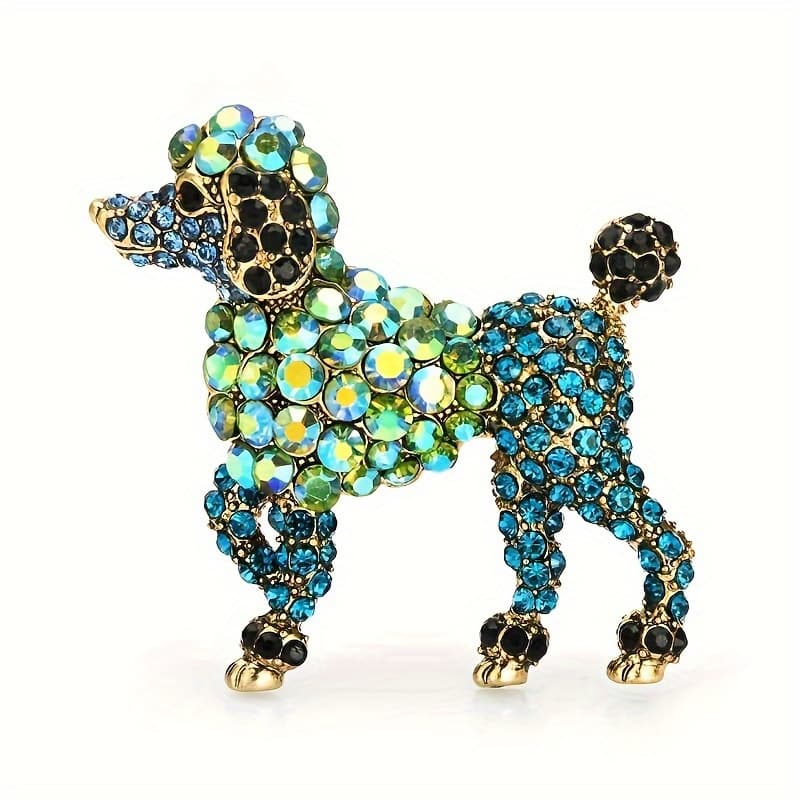 TEMU Esshpule Chic Green Dog Brooch - Vintage-inspired Glass Puppy Pin For Women, Everyday & Party Wear