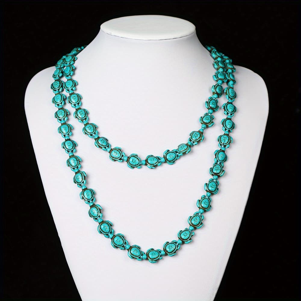 TEMU ' Turquoise Turtle Pendant Necklace - Bohemian Tortoise Suitable For Parties, Gifts & Casual Attire - Turtle Necklace