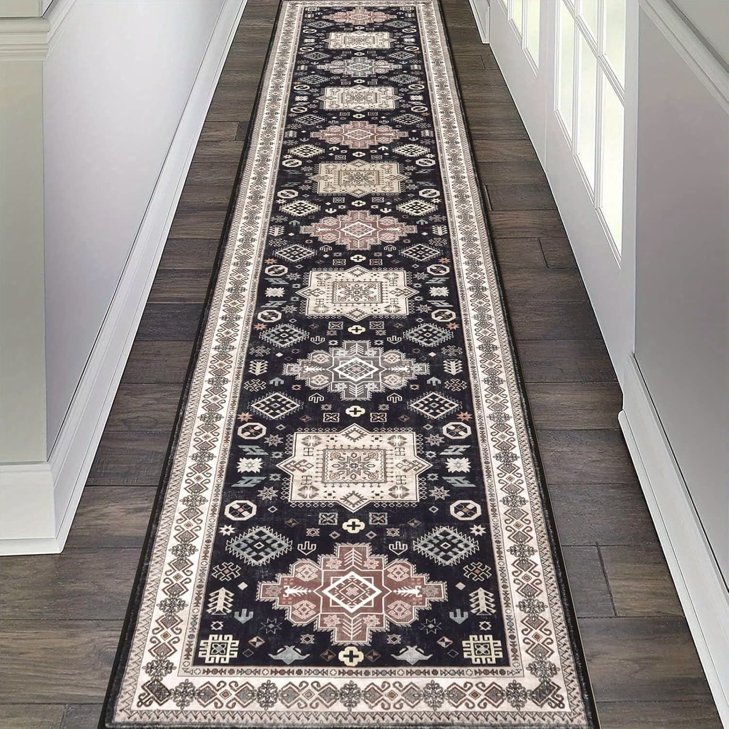 TEMU Runner Rug Non-slip Washable Low Pile Accent Rug, Vintage Distressed Throw Carpet, Hallway Kitchen Mat Non-shedding, Living Room Entryway Foyer Bedroom Area Rug